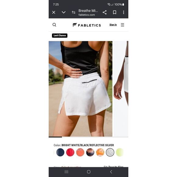 New Small  Fabletics Bright White and Black Breathe Run Shorts with Built in Pan - Picture 1 of 12